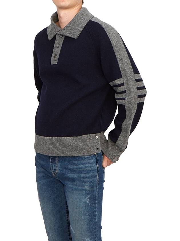 4-Bar Wool Polo Knit Top Navy Grey - THOM BROWNE - BALAAN 8