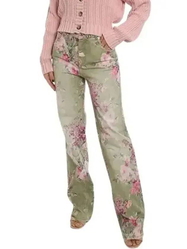 Flower Print 5 Pocket Straight Jeans Green - BLUMARINE - BALAAN 3