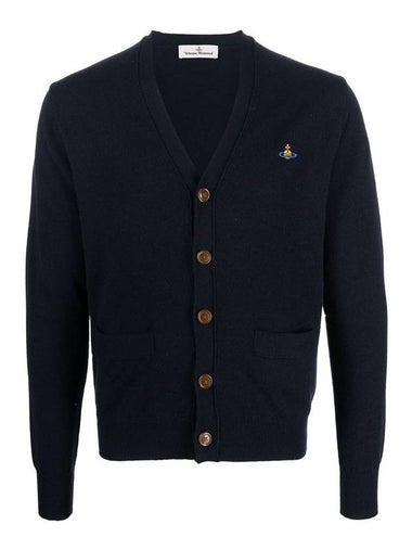 Logo Embroided Button Wool Cardigan Navy - VIVIENNE WESTWOOD - BALAAN 1