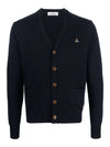 Logo Embroided Button Wool Cardigan Navy - VIVIENNE WESTWOOD - BALAAN 1