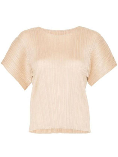 Women's Pleats Wide Short Sleeve T-Shirt Beige - ISSEY MIYAKE - BALAAN 1