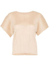 Women's Pleats Wide Short Sleeve T-Shirt Beige - ISSEY MIYAKE - BALAAN 1