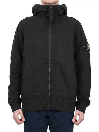 Brushed Cotton Fleece Garment Dyed Hooded Zip Up Black - STONE ISLAND - BALAAN 2