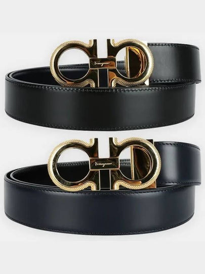 Gancini Leather Reversible Belt Black Blue - SALVATORE FERRAGAMO - BALAAN 2