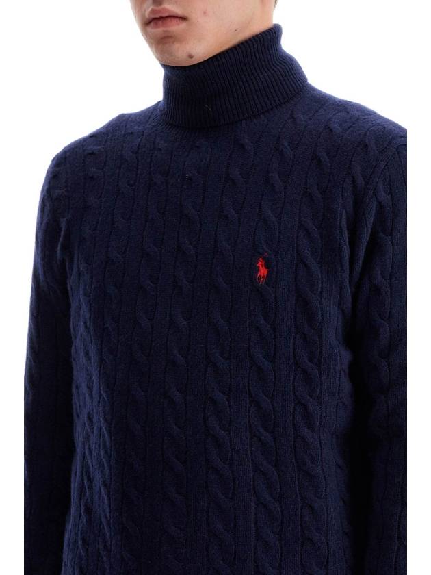 Embroidered Logo Cable Wool Turtleneck Navy - POLO RALPH LAUREN - BALAAN 5