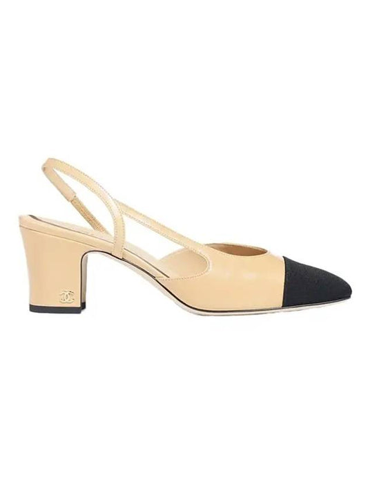 Slingbacks Goatskin Grosgrain Beige Black - CHANEL - BALAAN 1