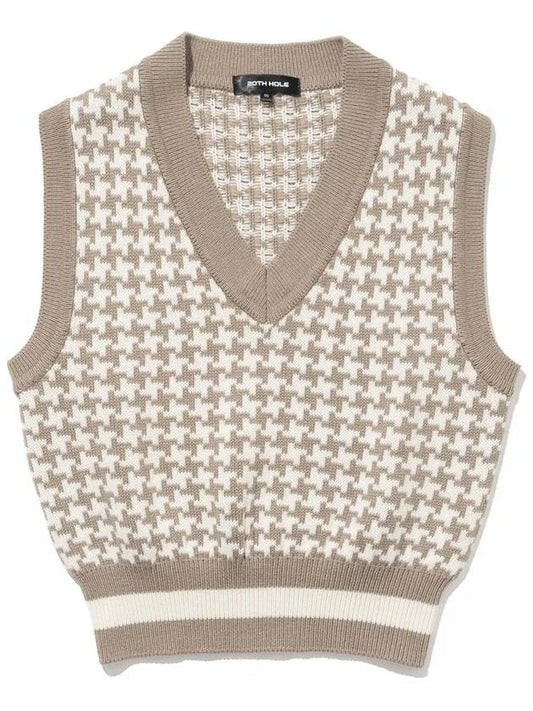 Houndstooth jacquard crop knit vest BEIGE - 20THHOLE - BALAAN 1