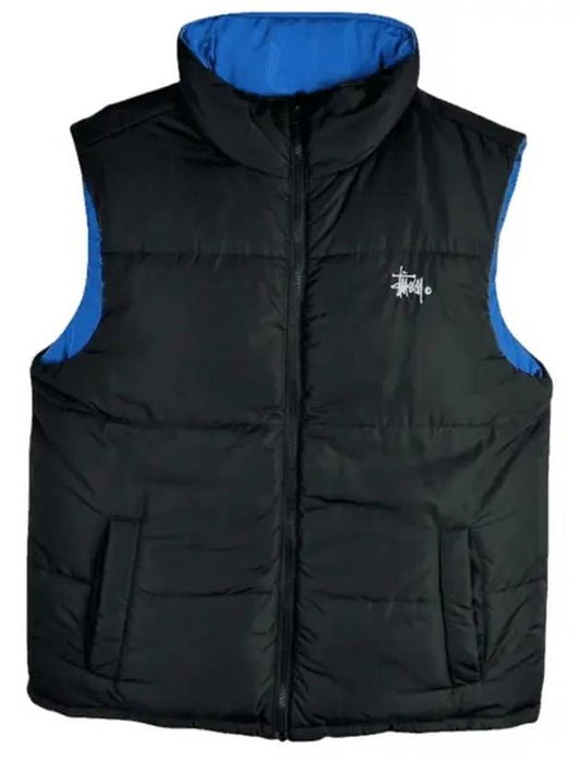 Graffiti Reversible Puffer Vest Mid Blue Black - STUSSY - BALAAN 1