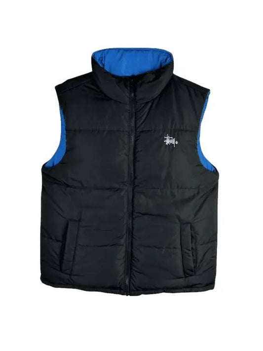 Graffiti Reversible Puffer Vest Mid Blue Black - STUSSY - BALAAN 1