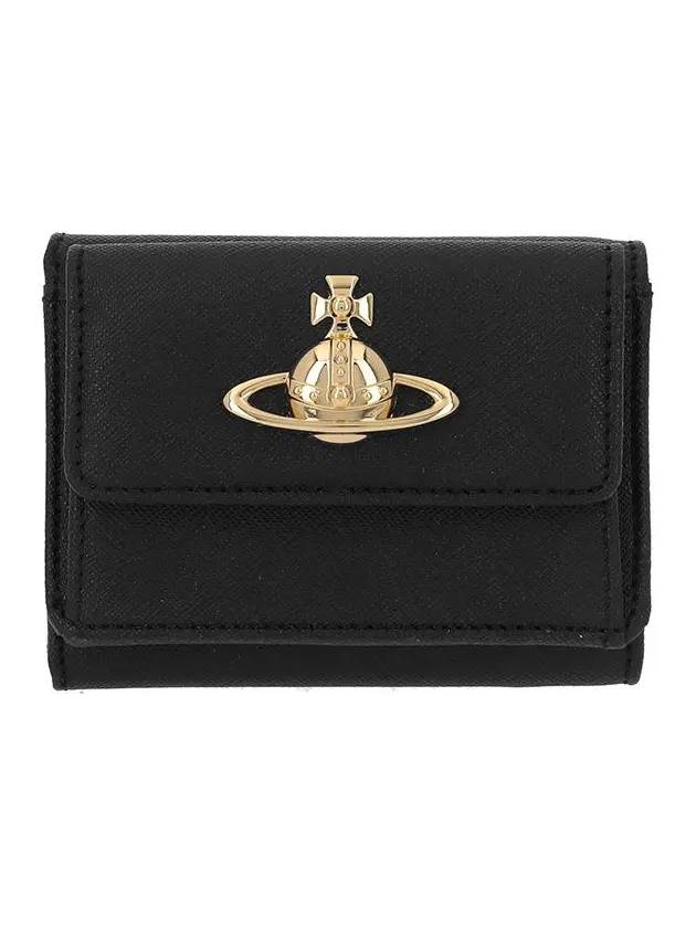 ORB Logo Saffiano Leather Half Wallet Black - VIVIENNE WESTWOOD - BALAAN 2