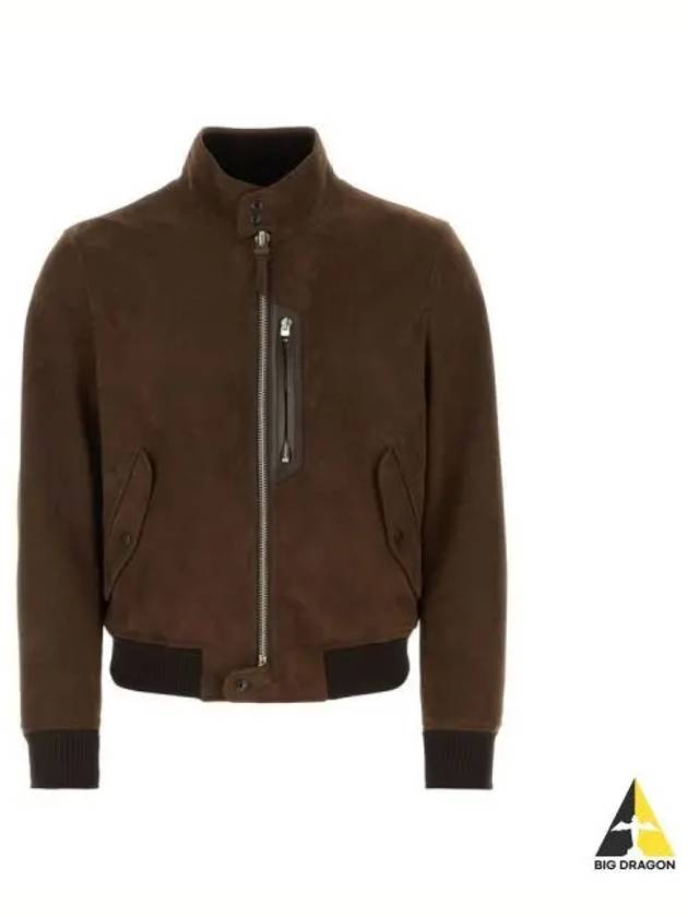 Men's Harrington Light Zip-Up Suede Jacket Brown - TOM FORD - BALAAN 2