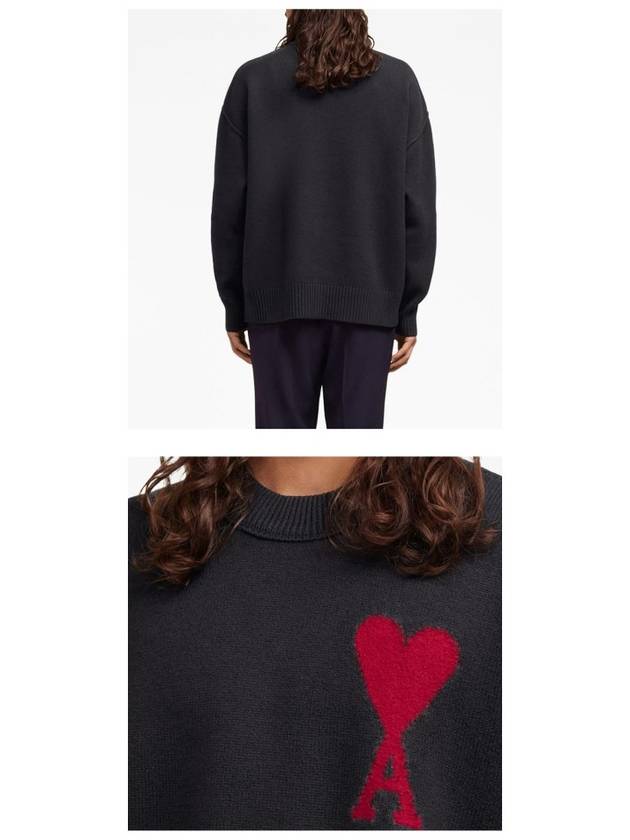 Big Heart Logo Wool Knit Top Black - AMI - BALAAN 7