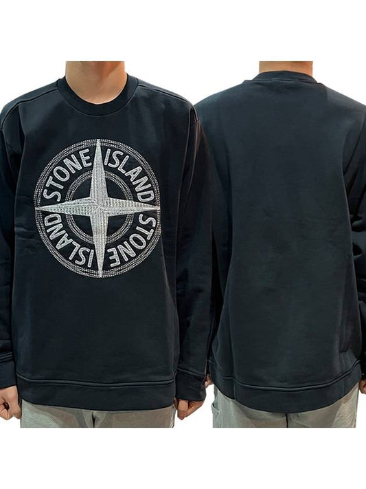 Garment Dyed Stitches Four Print Crewneck Sweatshirt Navy - STONE ISLAND - BALAAN 2