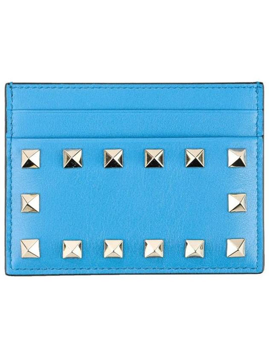 Rockstud Logo Detail Leather Card Wallet Blue - VALENTINO - BALAAN 2