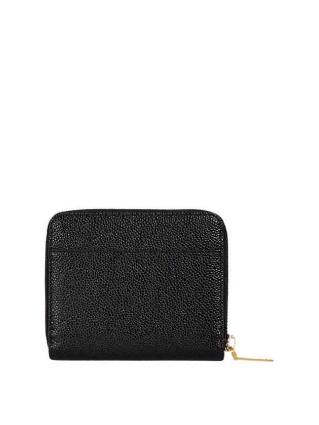 Three Stripes Pebble Grain Zipper Round Half Wallet Black - THOM BROWNE - BALAAN 3