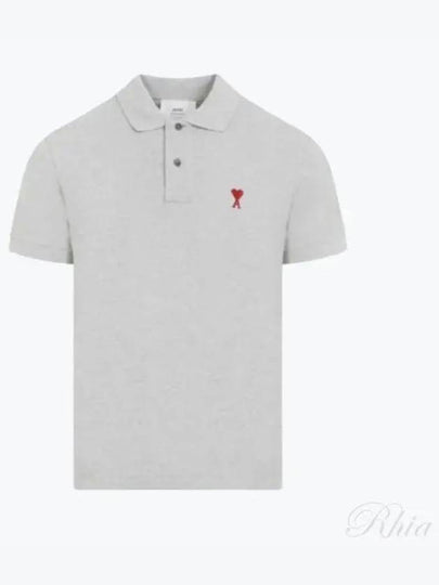 Men's Heart Logo Polo Shirt Grey - AMI - BALAAN 2