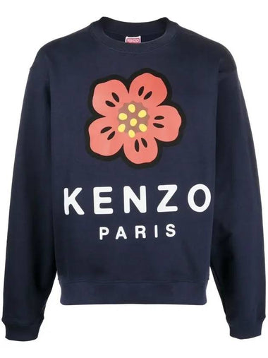 Men's Boke Flower Print Logo Cotton Sweatshirt Midnight Blue - KENZO - BALAAN 1