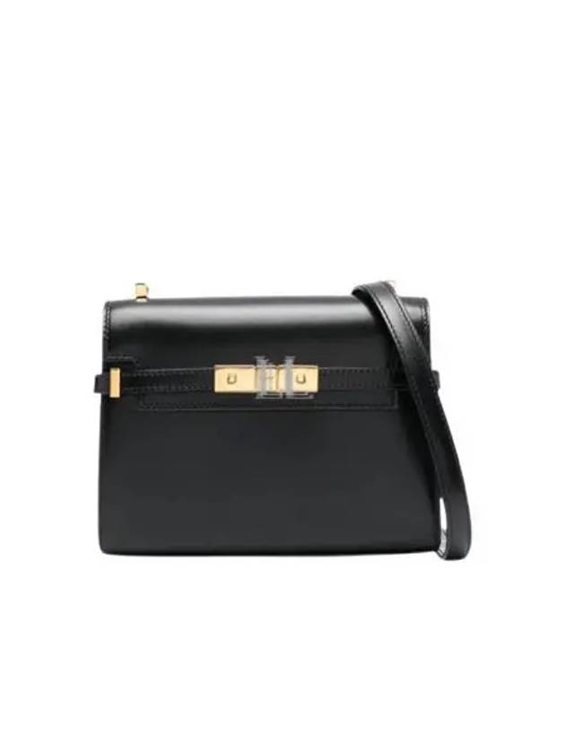 Manhattan Mini Embossed Gold-Tone Logo Leather Cross Bag Black - SAINT LAURENT - BALAAN 2