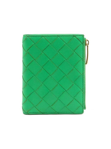 Paraket Green Lambskin Intrecciato Weaving Small Folder Cassette Half Wallet 707601 - BOTTEGA VENETA - BALAAN 1