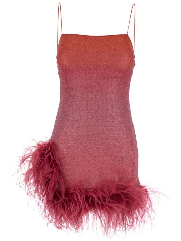 'Lumiere Plumage' Pink Sleeveless Mini Dress With Tonal Feathered Hem In Tech Fabric Stretch Woman - OSEREE - BALAAN 1