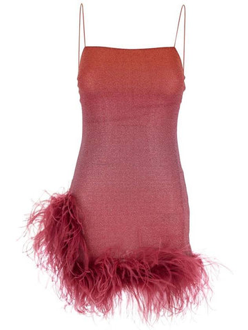 'Lumiere Plumage' Pink Sleeveless Mini Dress With Tonal Feathered Hem In Tech Fabric Stretch Woman - OSEREE - BALAAN 1