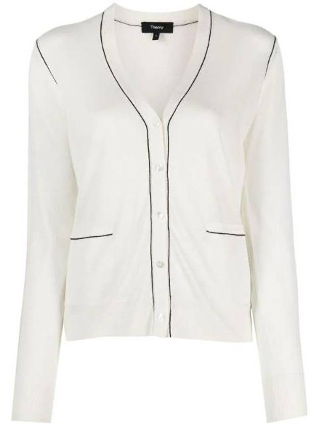 Women's Washable Silk V-Neck Cardigan White - THEORY - BALAAN 1