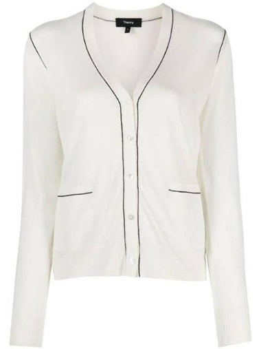 Women's Washable Silk V-Neck Cardigan White - THEORY - BALAAN 1