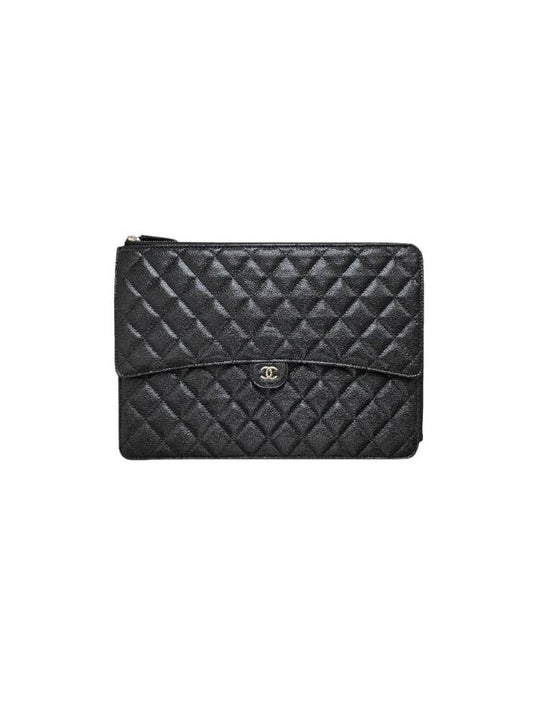 Gold CC Logo Classic Flap Caviar Clutch Bag Black - CHANEL - BALAAN 1