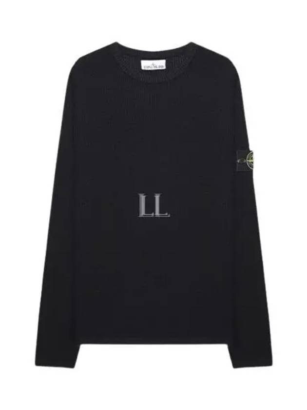 Men's Logo Patch Crew Neck Soft Cotton Knit Top Black - STONE ISLAND - BALAAN 2