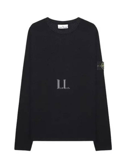 Men's Logo Patch Crew Neck Soft Cotton Knit Top Black - STONE ISLAND - BALAAN 2