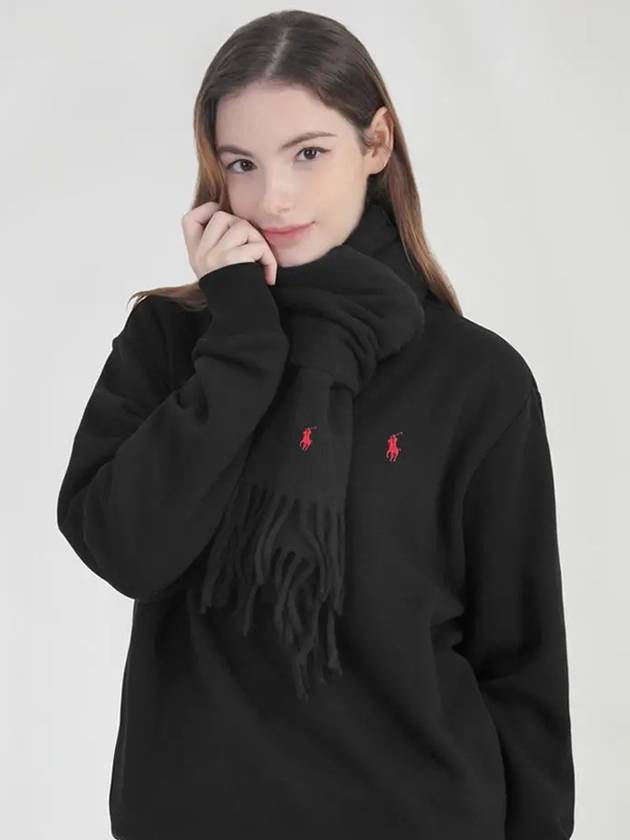 Polo pony embroidery recycled wool muffler black - POLO RALPH LAUREN - BALAAN 3