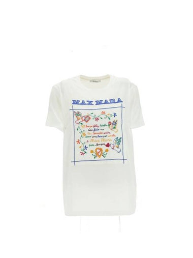 Logo Slogan Embroidery Cotton Short Sleeve T-shirt White - MAX MARA - BALAAN 1