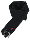 Small Heart Logo Wool Scarf Black - AMI - BALAAN 3