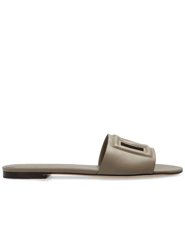 Dolce & Gabbana Leather Slides With Logo, Women's, Grey - DOLCE&GABBANA - BALAAN 1