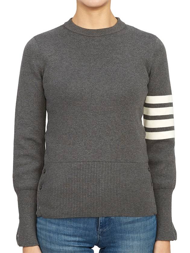 Milano Stitch Crewneck 4-Bar Cotton Crepe Knit Top Grey - THOM BROWNE - BALAAN 2