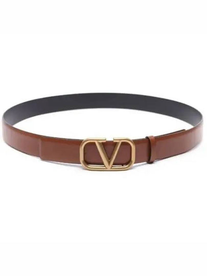 Signature V Logo Leather Belt Brown - VALENTINO - BALAAN 2