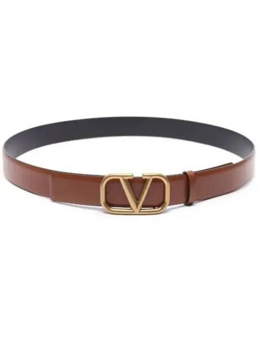 Signature V Logo Leather Belt Brown - VALENTINO - BALAAN 2