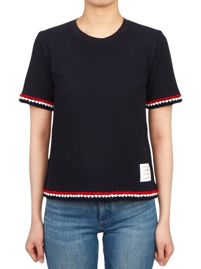 RWB Stripe Cotton Short Sleeve T-Shirt Navy - THOM BROWNE - BALAAN 2