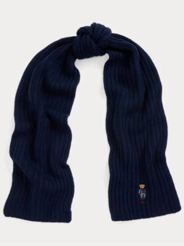 Bear Motif Cable Wool Scarf Navy - POLO RALPH LAUREN - BALAAN 3