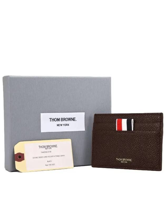 Stripe Note Compartment Pebble Grain Leather Card Wallet Dark Brown - THOM BROWNE - BALAAN 5