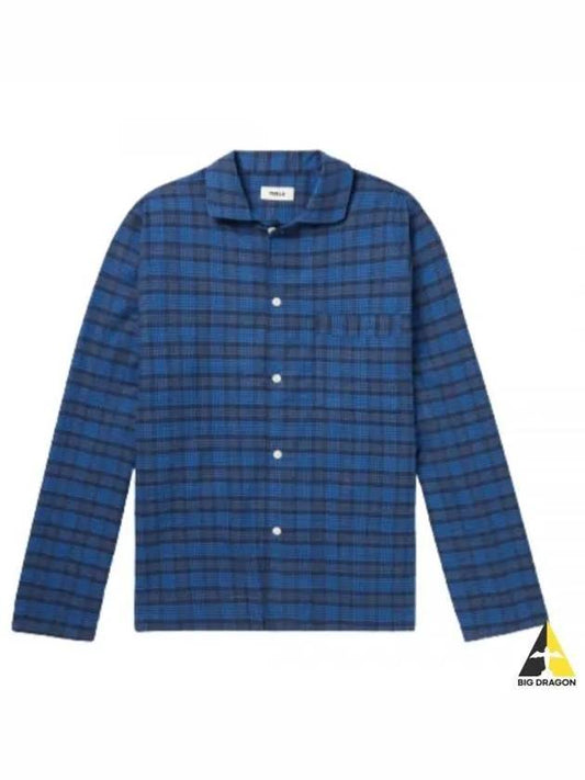 Flannel Check Organic Cotton Long Sleeve Shirt Blue Hour - TEKLA - BALAAN 2