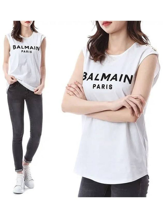 logo print sleeveless white - BALMAIN - BALAAN.