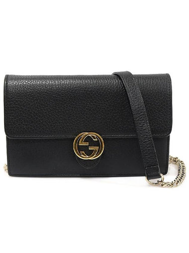 510314 Black leather interlocking GG chain mini clutch crossbag - GUCCI - BALAAN 1