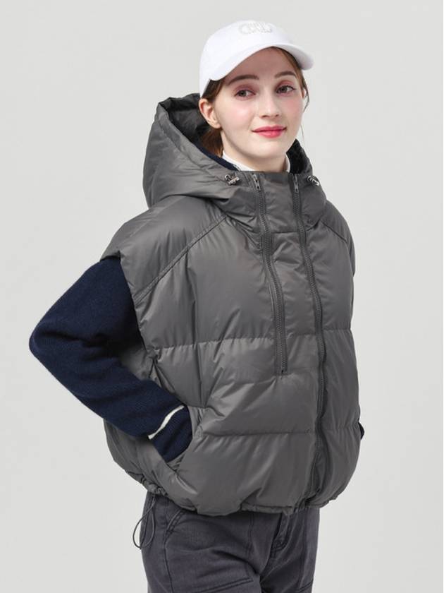 Women s Hood Decoration Zipper Loose Fit Wellon Padded Dark Gray Vest DO6242VT16 - DOYOUKNOWMC GOLF WEAR - BALAAN 1