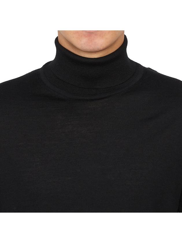 4 Bar Relaxed Fit Fine Merino Wool Turtle Neck Black - THOM BROWNE - BALAAN 6