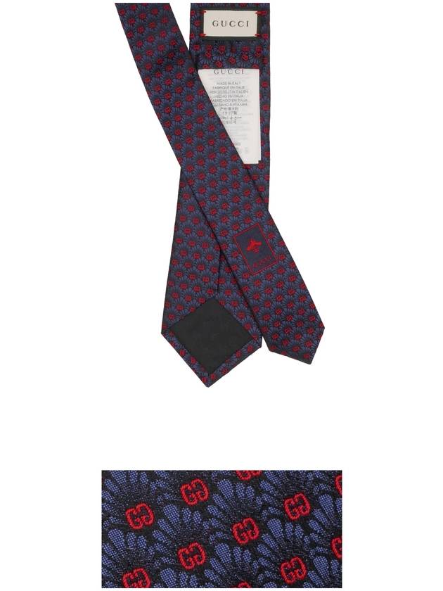 GG flower jacquard silk tie navy - GUCCI - BALAAN.