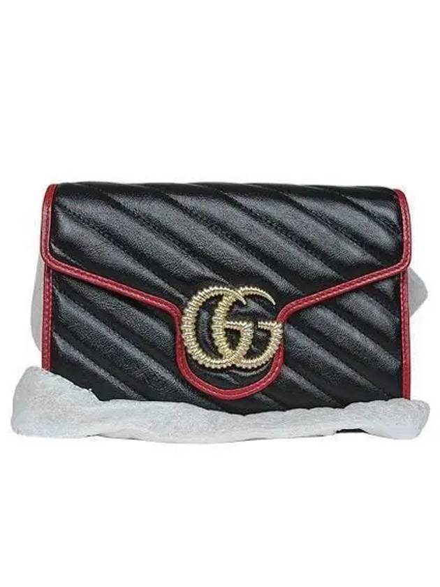 573807 GG gold logo black leather Marmont mini chain cross bag - GUCCI - BALAAN 2