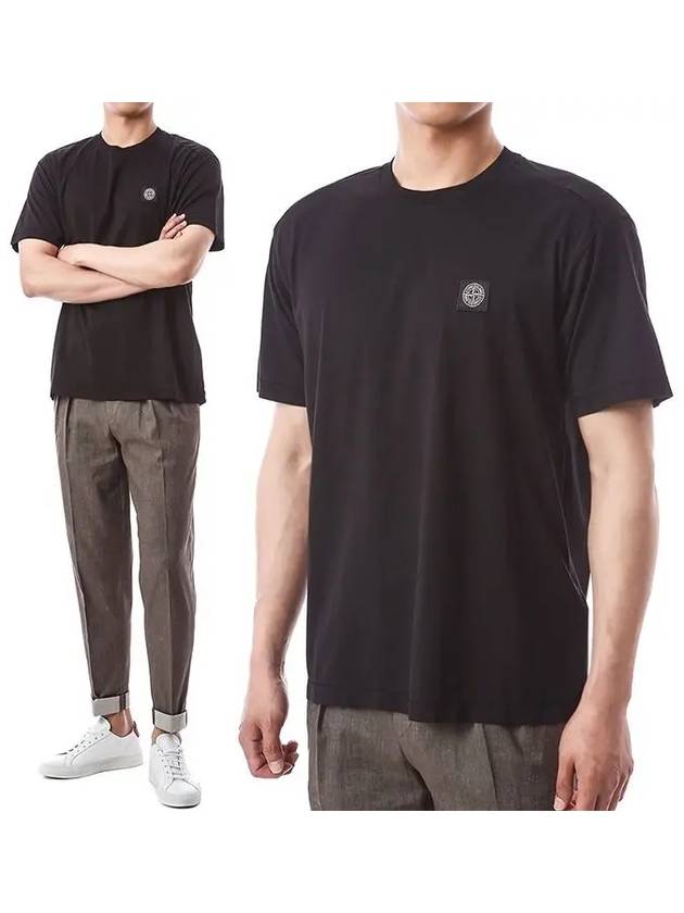 Logo Patch Cotton Short Sleeve T-Shirt Black - STONE ISLAND - BALAAN 2