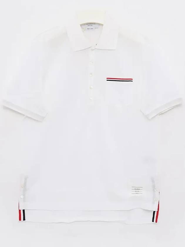 Men's Three Stripes Pocket Mercerized Short Sleeve Polo Shirt White - THOM BROWNE - BALAAN 4