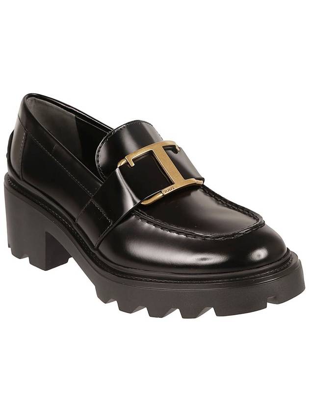 T Logo Leather Loafer Heels Black - TOD'S - BALAAN 6